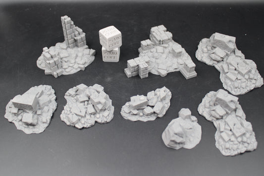 Tabletop Terrain Fantasy Large Scatter Ruin Debris 8 Piece Set Dnd RPG wargame skirmish 28mm