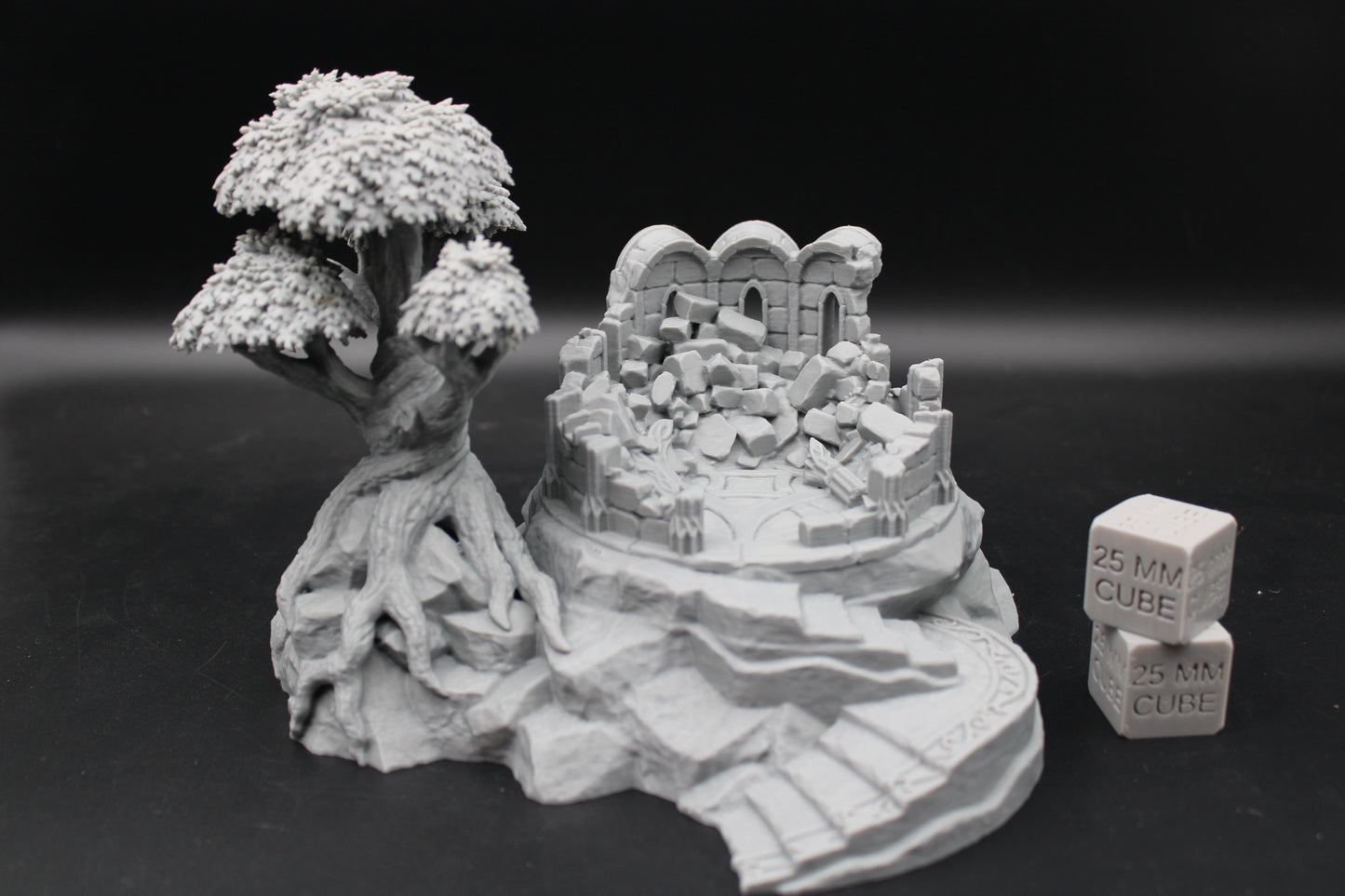 Tabletop Terrain Destroyed Library Ruin Stone Tree Base Elven Dnd RPG wargame skirmish 28mm
