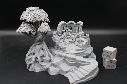 Tabletop Terrain Destroyed Library Ruin Stone Tree Base Elven Dnd RPG wargame skirmish 28mm