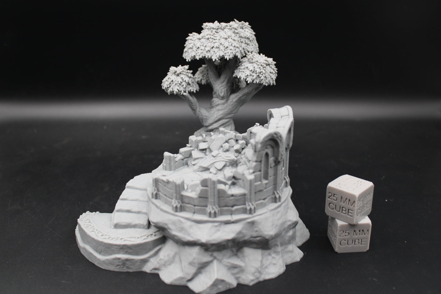 Tabletop Terrain Destroyed Library Ruin Stone Tree Base Elven Dnd RPG wargame skirmish 28mm