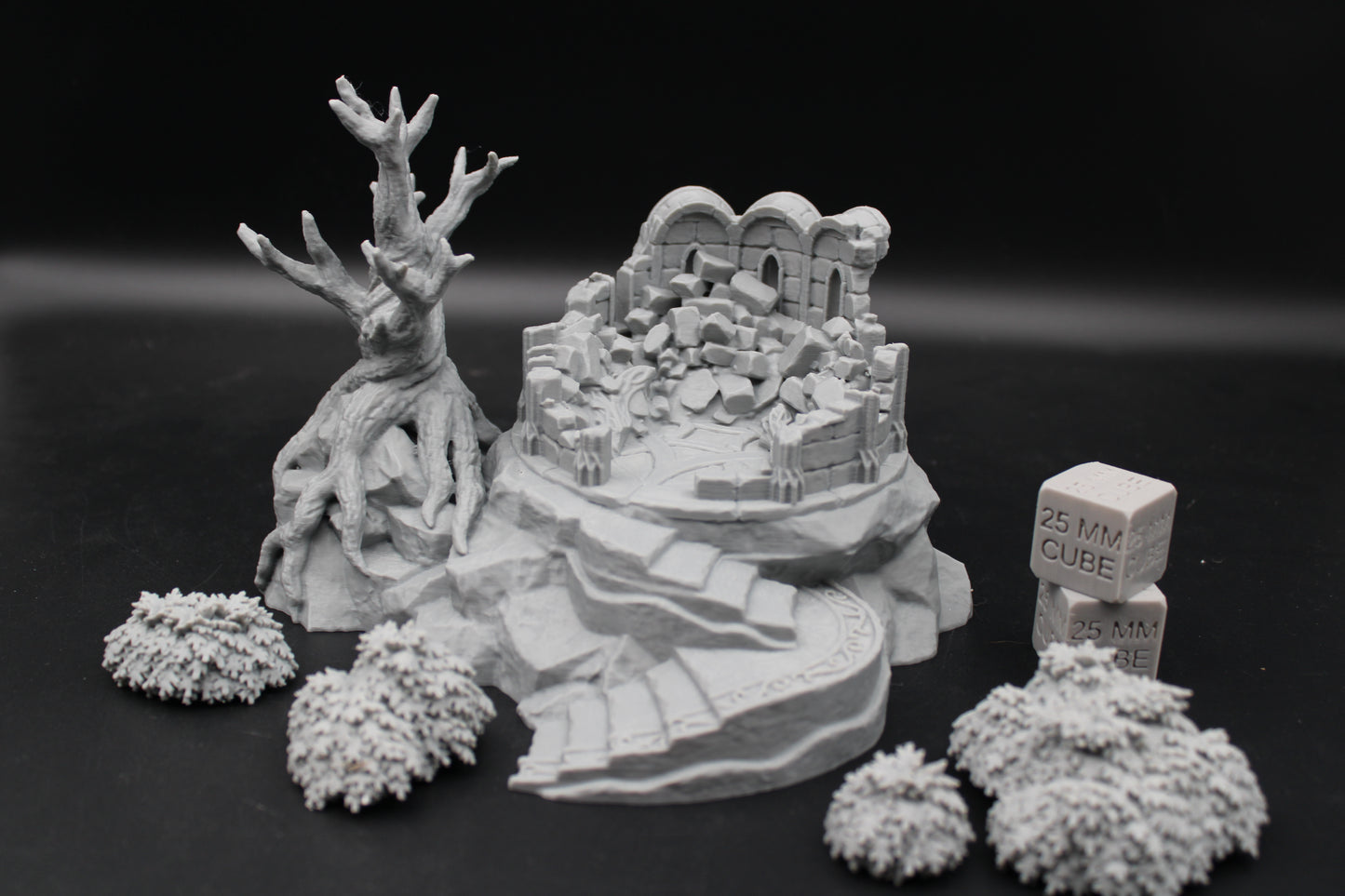 Tabletop Terrain Destroyed Library Ruin Stone Tree Base Elven Dnd RPG wargame skirmish 28mm