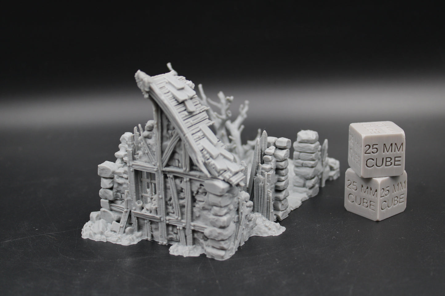 Tabletop Terrain Fantasy Small Shack Ruin With Tree Dnd RPG wargame skirmish 28-32mm