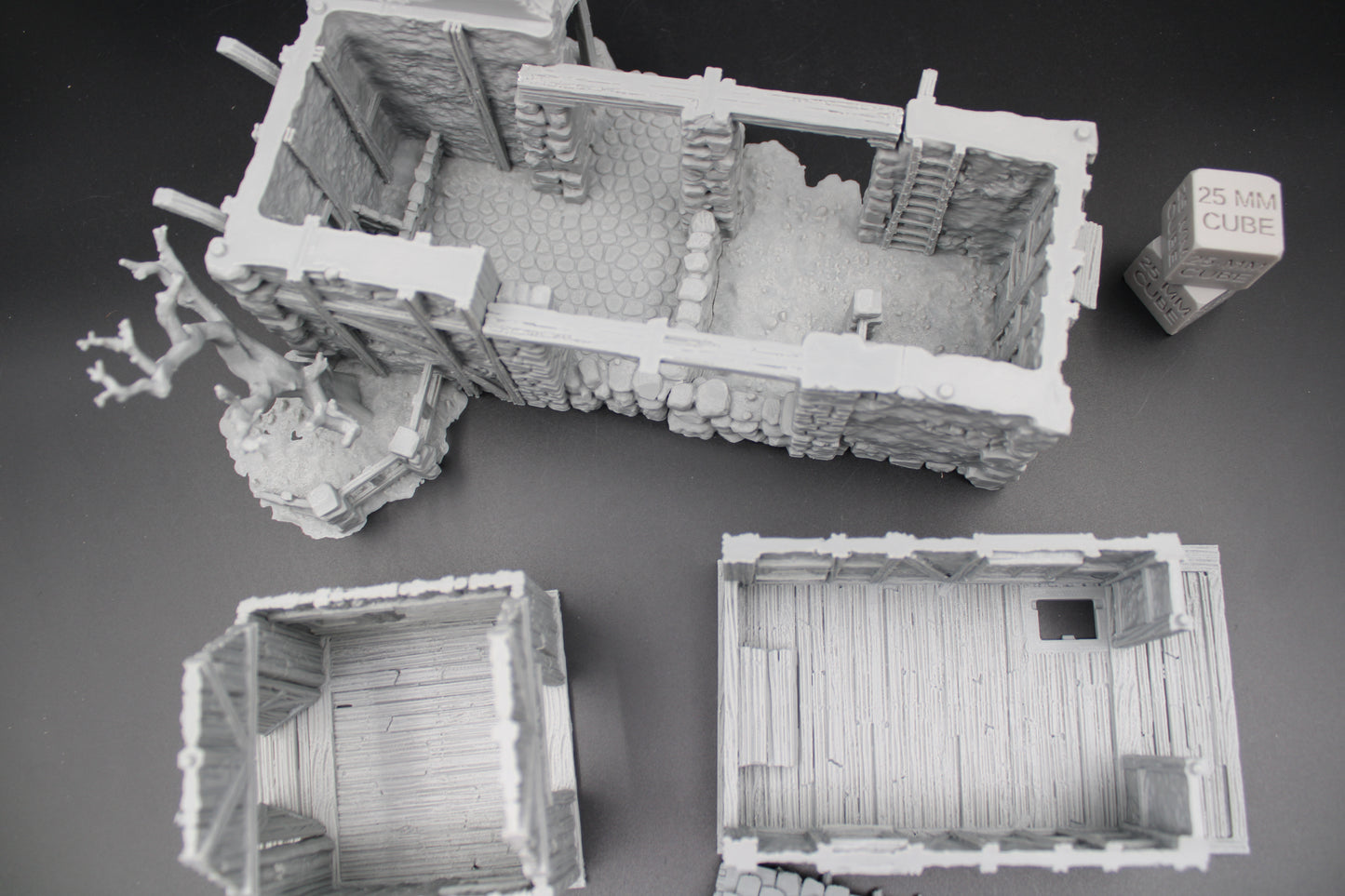 Tabletop Terrain Fantasy Barn Warehouse Storehouse Ruin With Tree Dnd RPG wargame skirmish 28-32mm