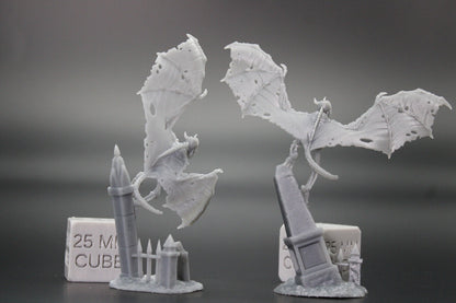 Skeleton Bone Gargoyle Pair Giant Bat 28mm 32mm Miniature Dnd Skirmish Oldhammer