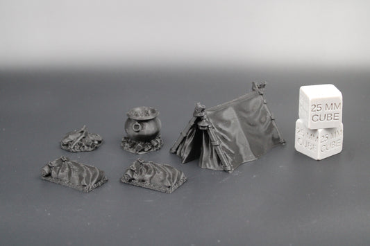 Tabletop Town Camp Set Tent Bedroll Fire Scatter Dnd RPG Wargame Skirmish 28mm