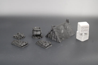 Tabletop Town Camp Set Tent Bedroll Fire Scatter Dnd RPG Wargame Skirmish 28mm
