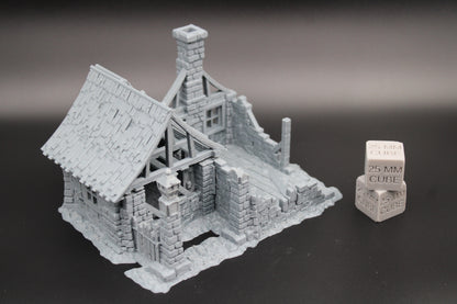 Tabletop Terrain Medieval Ruins Cottage House Chimney Dnd RPG wargame skirmish 28mm