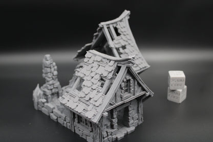 Tabletop Terrain Fantasy Medieval 7x7x6 Stone House Ruin Dnd RPG Wargame Skirmish 28mm