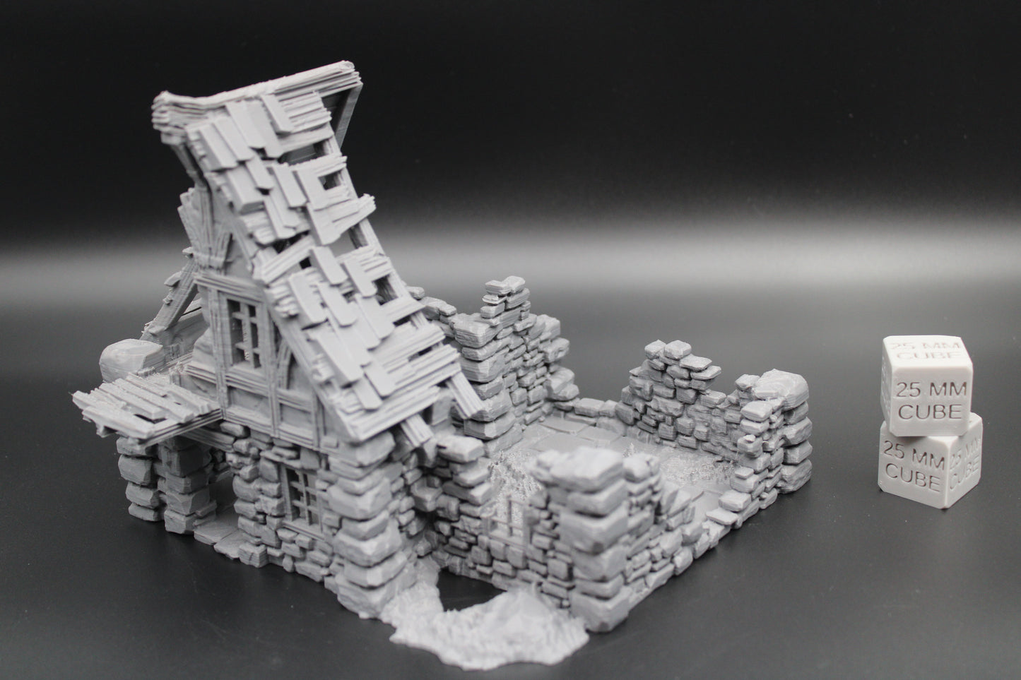Tabletop Terrain Fantasy Medieval 7-1/2x7x6 Stone House Ruin Dnd RPG Wargame Skirmish 28mm