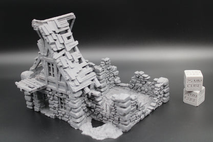 Tabletop Terrain Fantasy Medieval 7-1/2x7x6 Stone House Ruin Dnd RPG Wargame Skirmish 28mm