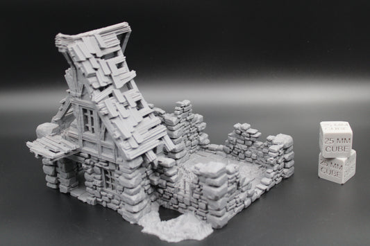 Tabletop Terrain Fantasy Medieval 7-1/2x7x6 Stone House Ruin Dnd RPG Wargame Skirmish 28mm