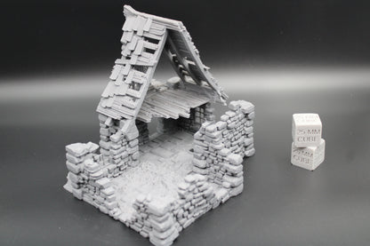 Tabletop Terrain Fantasy Medieval 7-1/2x7x6 Stone House Ruin Dnd RPG Wargame Skirmish 28mm