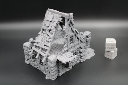 Tabletop Terrain Fantasy Medieval 7-1/2x7x6 Stone House Ruin Dnd RPG Wargame Skirmish 28mm