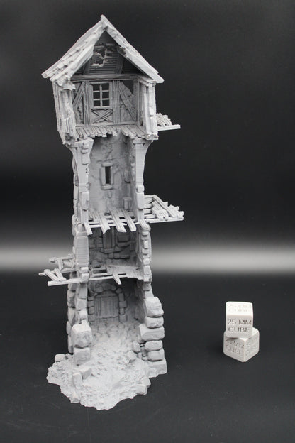 Tabletop Terrain Fantasy Medieval 6x5x12-1/2 Tower Ruin Dnd RPG Wargame Skirmish 28mm
