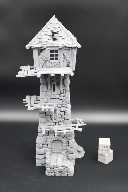 Tabletop Terrain Fantasy Medieval 6x5x12-1/2 Tower Ruin Dnd RPG Wargame Skirmish 28mm