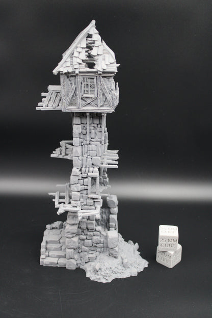 Tabletop Terrain Fantasy Medieval 6x5x12-1/2 Tower Ruin Dnd RPG Wargame Skirmish 28mm