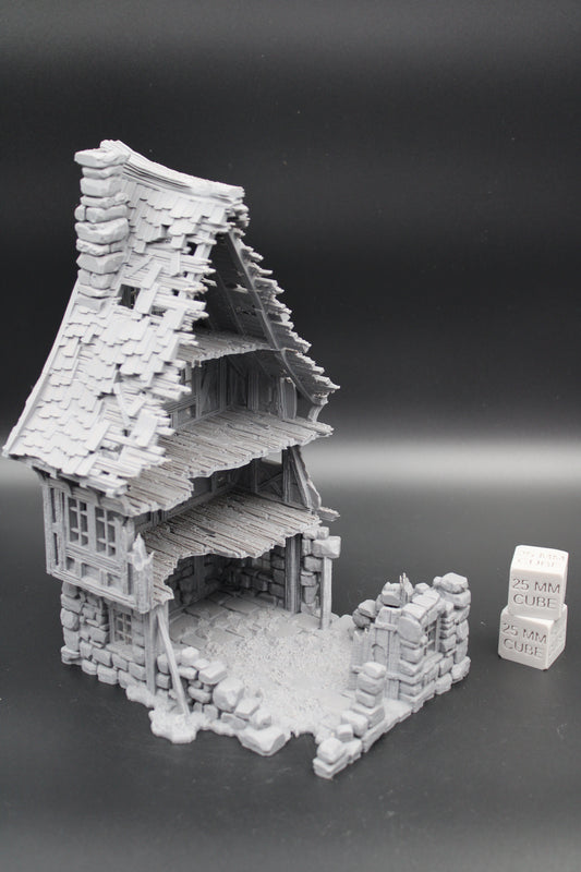 Tabletop Terrain Fantasy Medieval 7-1/2x6x9-1/2 Stone House Ruin Dnd RPG Wargame Skirmish 28mm