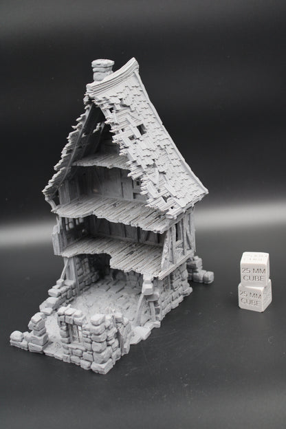 Tabletop Terrain Fantasy Medieval 7-1/2x6x9-1/2 Stone House Ruin Dnd RPG Wargame Skirmish 28mm