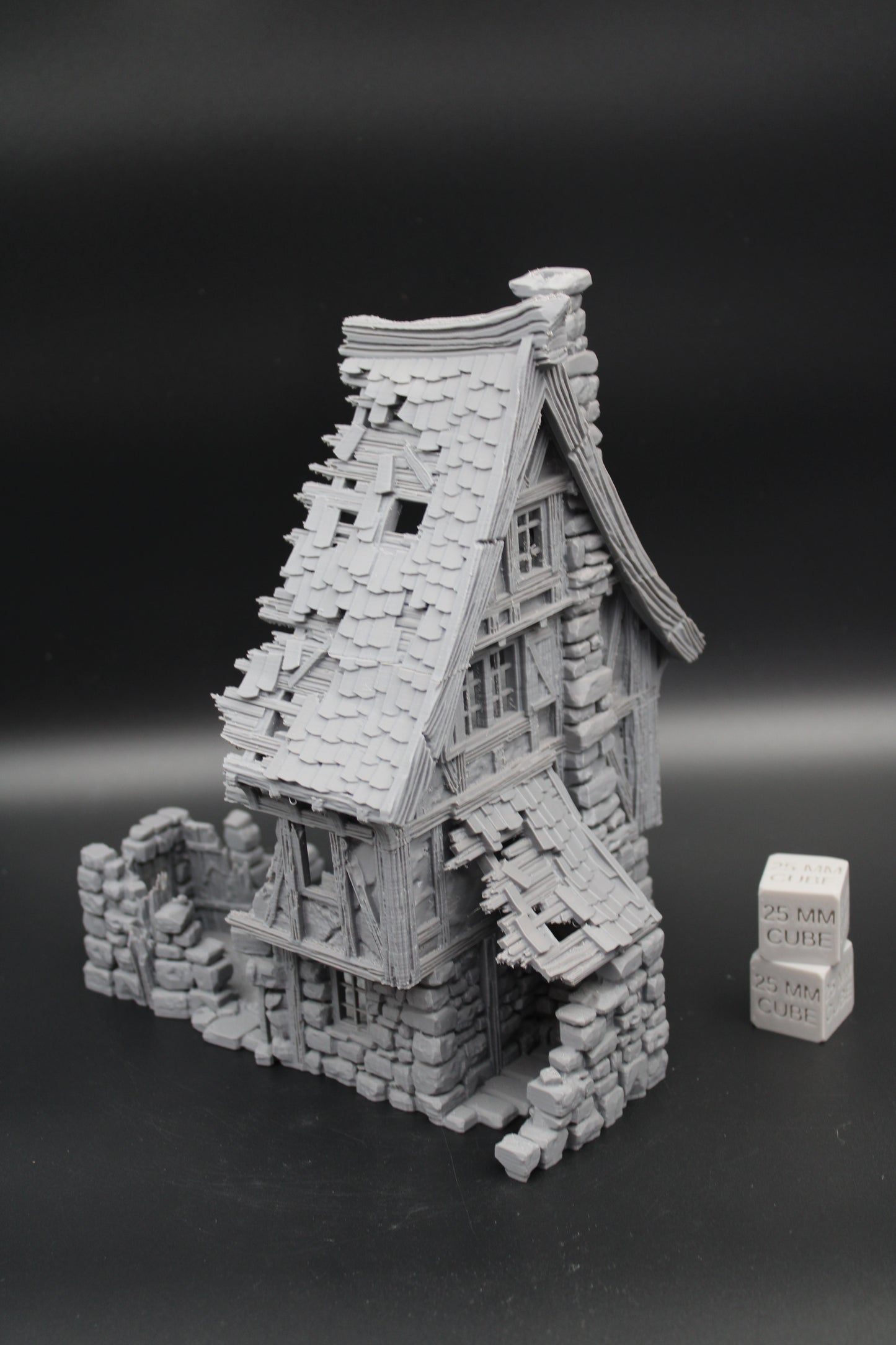 Tabletop Terrain Fantasy Medieval 7-1/2x6x9-1/2 Stone House Ruin Dnd RPG Wargame Skirmish 28mm