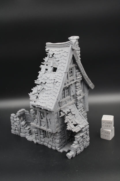 Tabletop Terrain Fantasy Medieval 7-1/2x6x9-1/2 Stone House Ruin Dnd RPG Wargame Skirmish 28mm