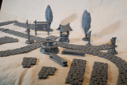 Tabletop Terrain Table Set Stone Path Town Well Dnd RPG wargame skirmish 28mm
