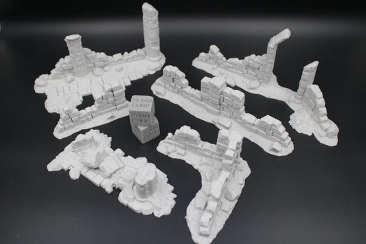Tabletop Terrain Fantasy 6 Piece Scatter Ruin Wall Sections Dnd RPG wargame skirmish 28-32mm