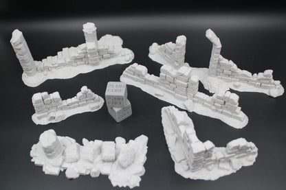 Tabletop Terrain Fantasy 6 Piece Scatter Ruin Wall Sections Dnd RPG wargame skirmish 28-32mm