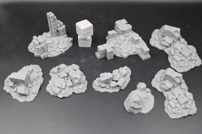 Tabletop Terrain Fantasy Large Scatter Ruin Debris 8 Piece Set Dnd RPG wargame skirmish 28mm
