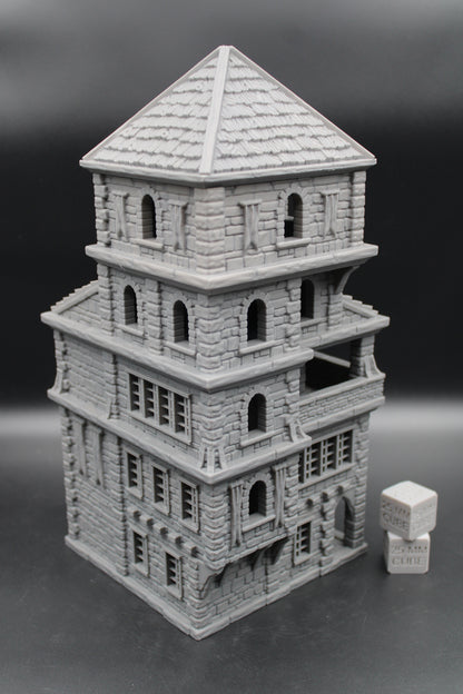 Tabletop Terrain Seaside Wood Roof 5 Story Short Tower House Dnd Rpg Wargame Skirmish 28-32mm