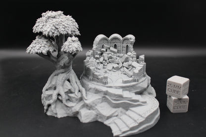Tabletop Terrain Destroyed Library Ruin Stone Tree Base Elven Dnd RPG wargame skirmish 28mm
