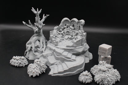 Tabletop Terrain Destroyed Library Ruin Stone Tree Base Elven Dnd RPG wargame skirmish 28mm