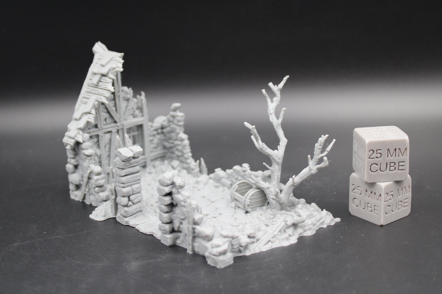 Tabletop Terrain Fantasy Small Shack Ruin With Tree Dnd RPG wargame skirmish 28-32mm