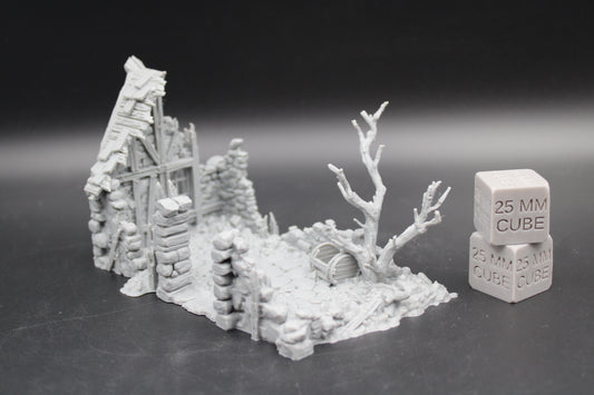 Tabletop Terrain Fantasy Small Shack Ruin With Tree Dnd RPG wargame skirmish 28-32mm
