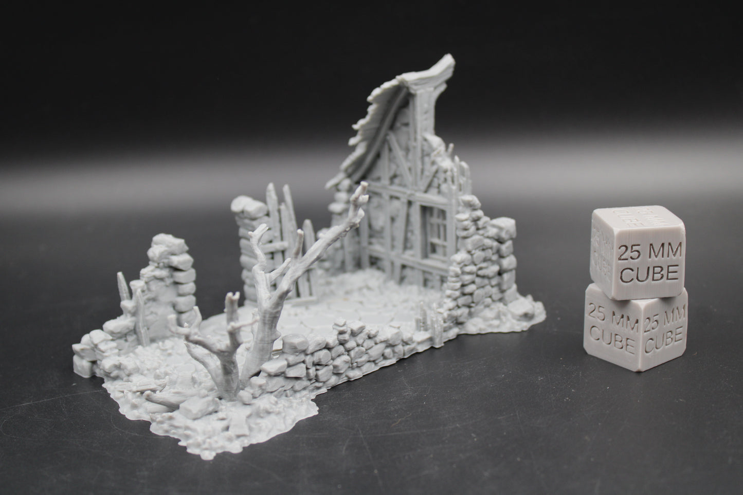Tabletop Terrain Fantasy Small Shack Ruin With Tree Dnd RPG wargame skirmish 28-32mm