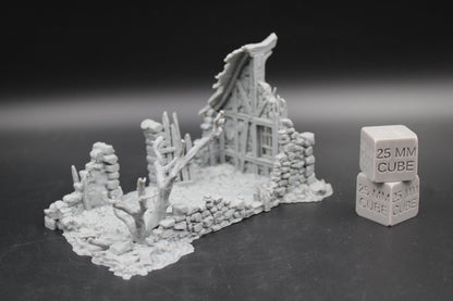 Tabletop Terrain Fantasy Small Shack Ruin With Tree Dnd RPG wargame skirmish 28-32mm