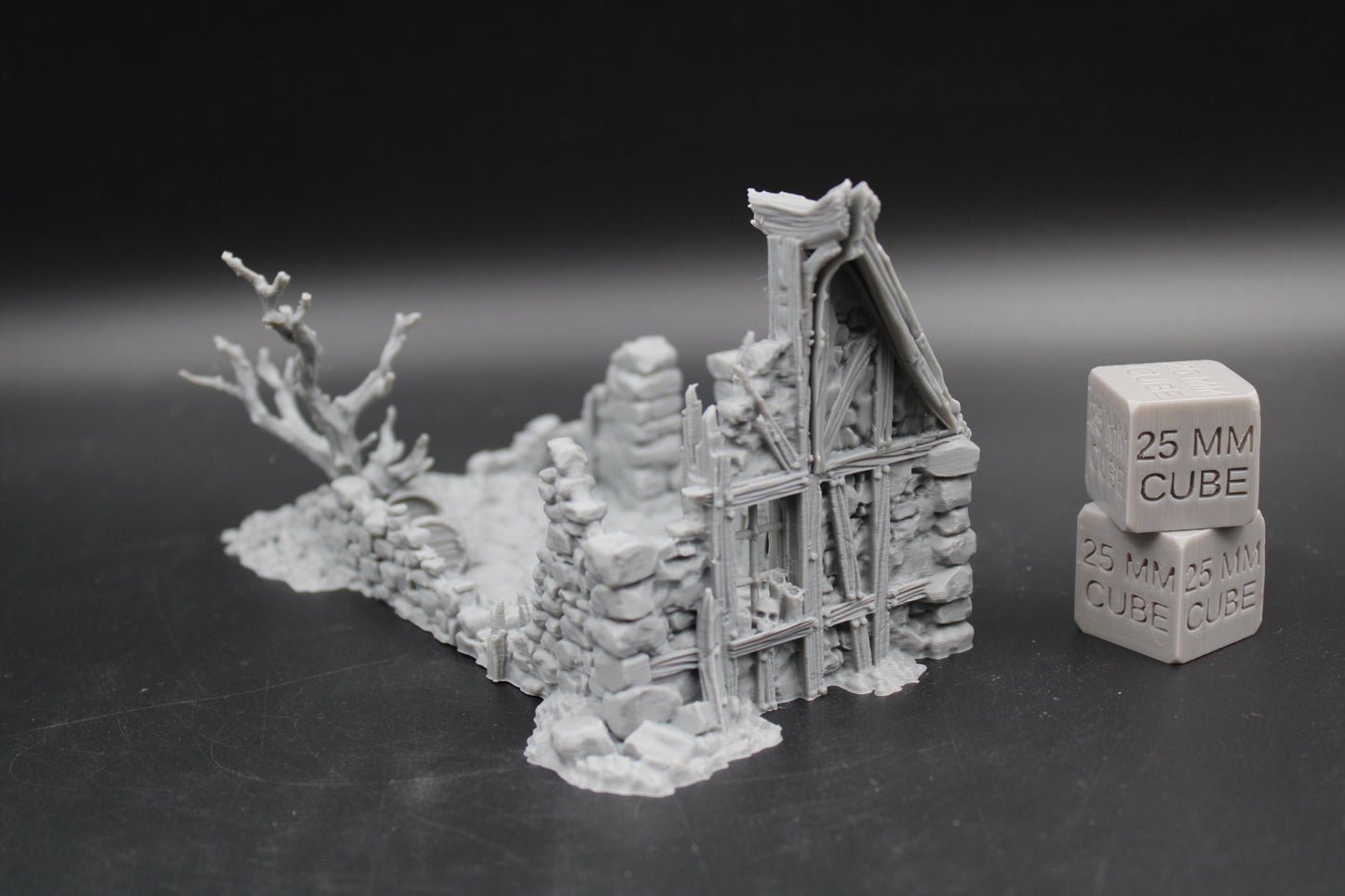 Tabletop Terrain Fantasy Small Shack Ruin With Tree Dnd RPG wargame skirmish 28-32mm