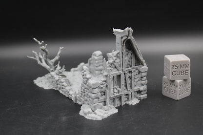 Tabletop Terrain Fantasy Small Shack Ruin With Tree Dnd RPG wargame skirmish 28-32mm
