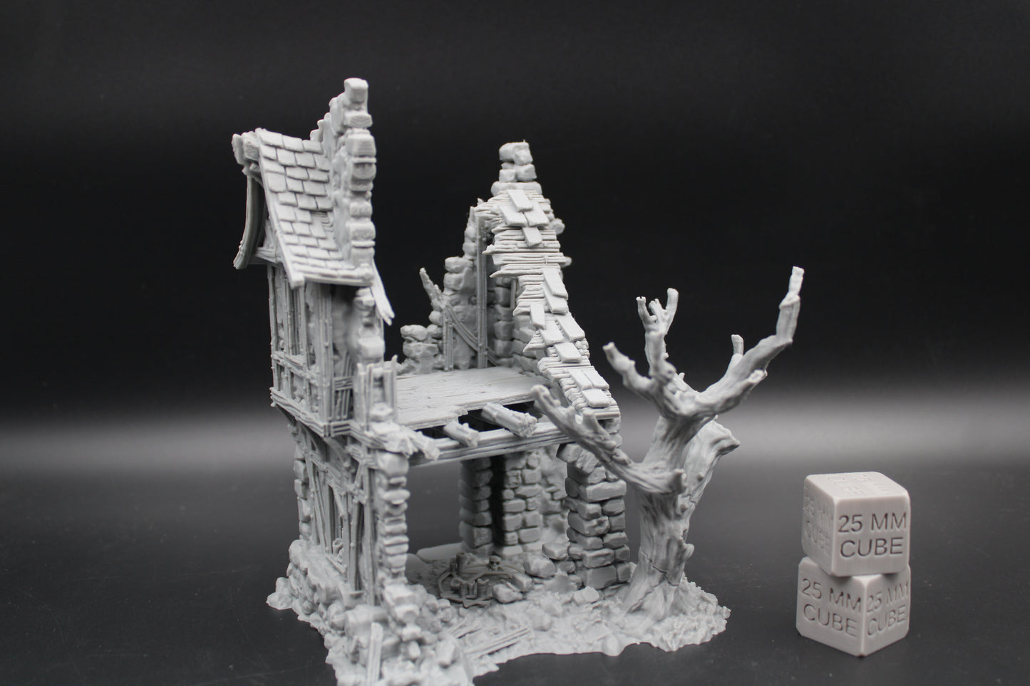 Tabletop Terrain Fantasy Coven House Ruin 2 Story With Tree Dnd RPG wargame skirmish 28-32mm