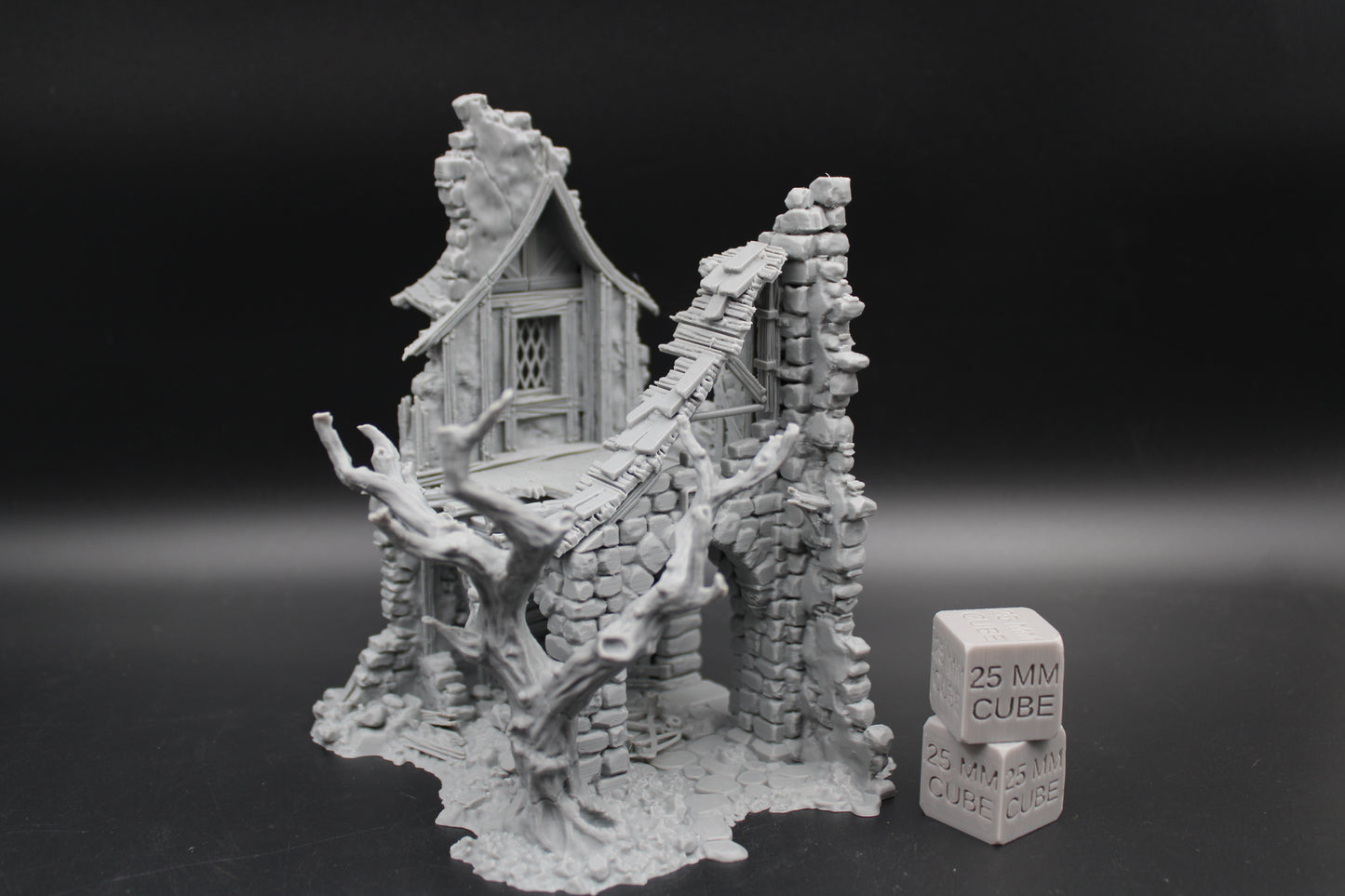 Tabletop Terrain Fantasy Coven House Ruin 2 Story With Tree Dnd RPG wargame skirmish 28-32mm