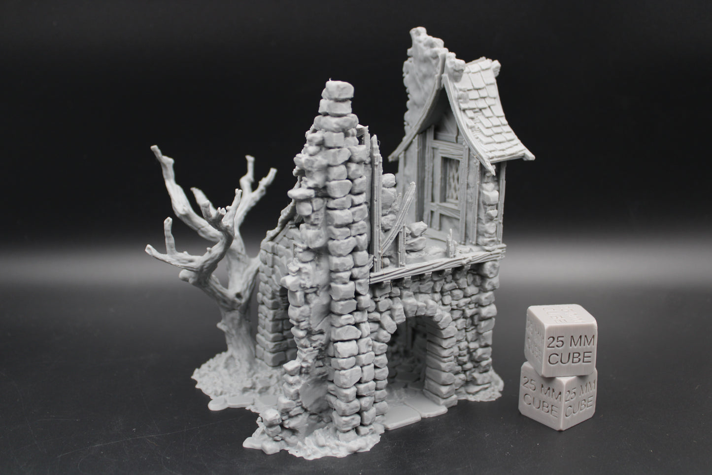 Tabletop Terrain Fantasy Coven House Ruin 2 Story With Tree Dnd RPG wargame skirmish 28-32mm