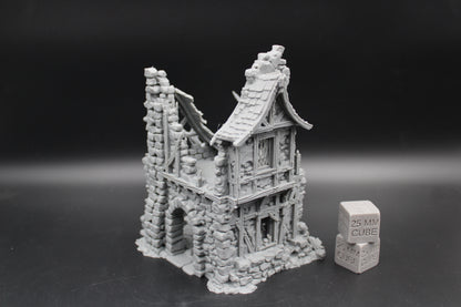 Tabletop Terrain Fantasy Coven House Ruin 2 Story With Tree Dnd RPG wargame skirmish 28-32mm