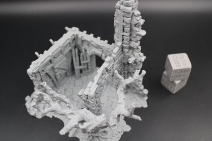 Tabletop Terrain Fantasy Coven House Ruin 2 Story With Tree Dnd RPG wargame skirmish 28-32mm