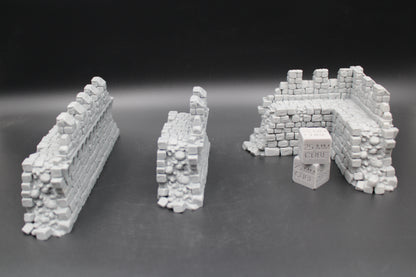Tabletop Terrain Fantasy Castle Wall Ruin Sections Set of 3 Dnd RPG Wargame Skirmish