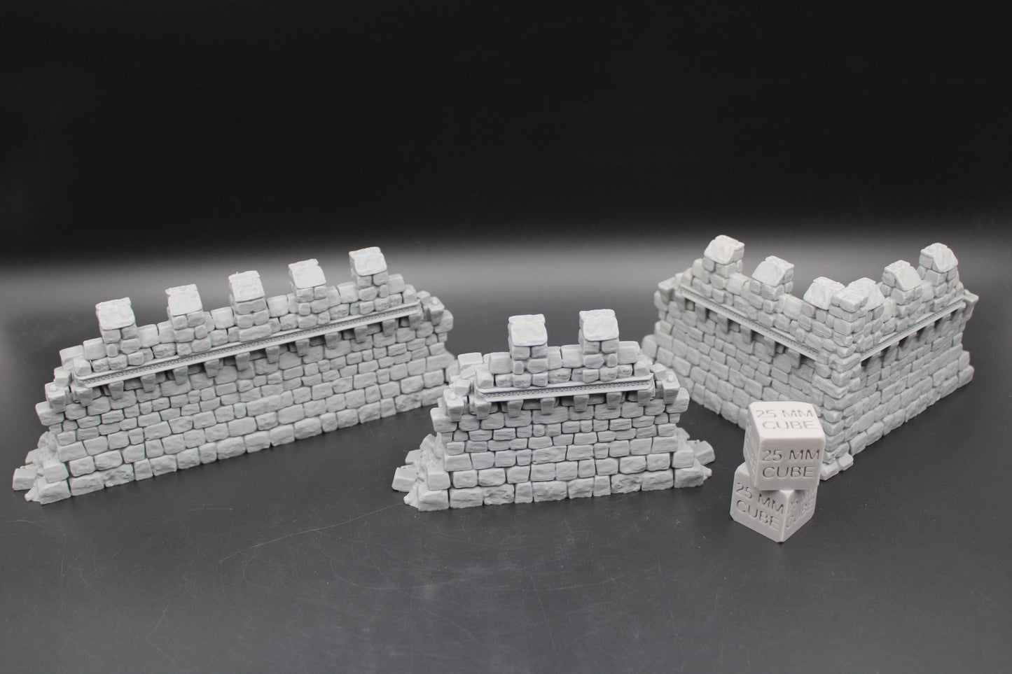 Tabletop Terrain Fantasy Castle Wall Ruin Sections Set of 3 Dnd RPG Wargame Skirmish