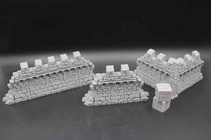 Tabletop Terrain Fantasy Castle Wall Ruin Sections Set of 3 Dnd RPG Wargame Skirmish