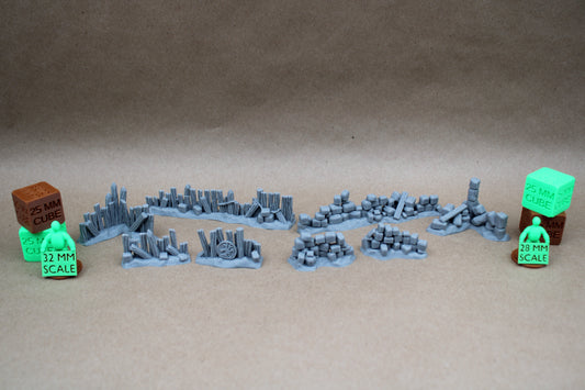 Tabletop Terrain Barricade Rubble Walls Wood Stone 8 Piece Set 28mm skirmish rpg wargame