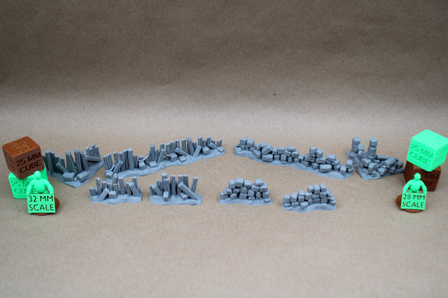 Tabletop Terrain Barricade Rubble Walls Wood Stone 8 Piece Set 28mm skirmish rpg wargame