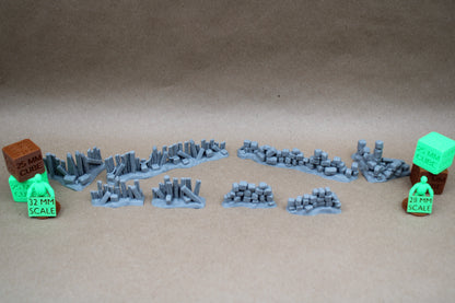 Tabletop Terrain Barricade Rubble Walls Wood Stone 8 Piece Set 28mm skirmish rpg wargame