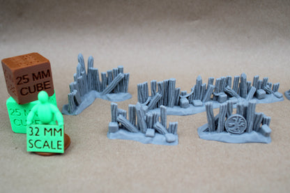 Tabletop Terrain Barricade Rubble Walls Wood Stone 8 Piece Set 28mm skirmish rpg wargame