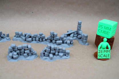 Tabletop Terrain Barricade Rubble Walls Wood Stone 8 Piece Set 28mm skirmish rpg wargame